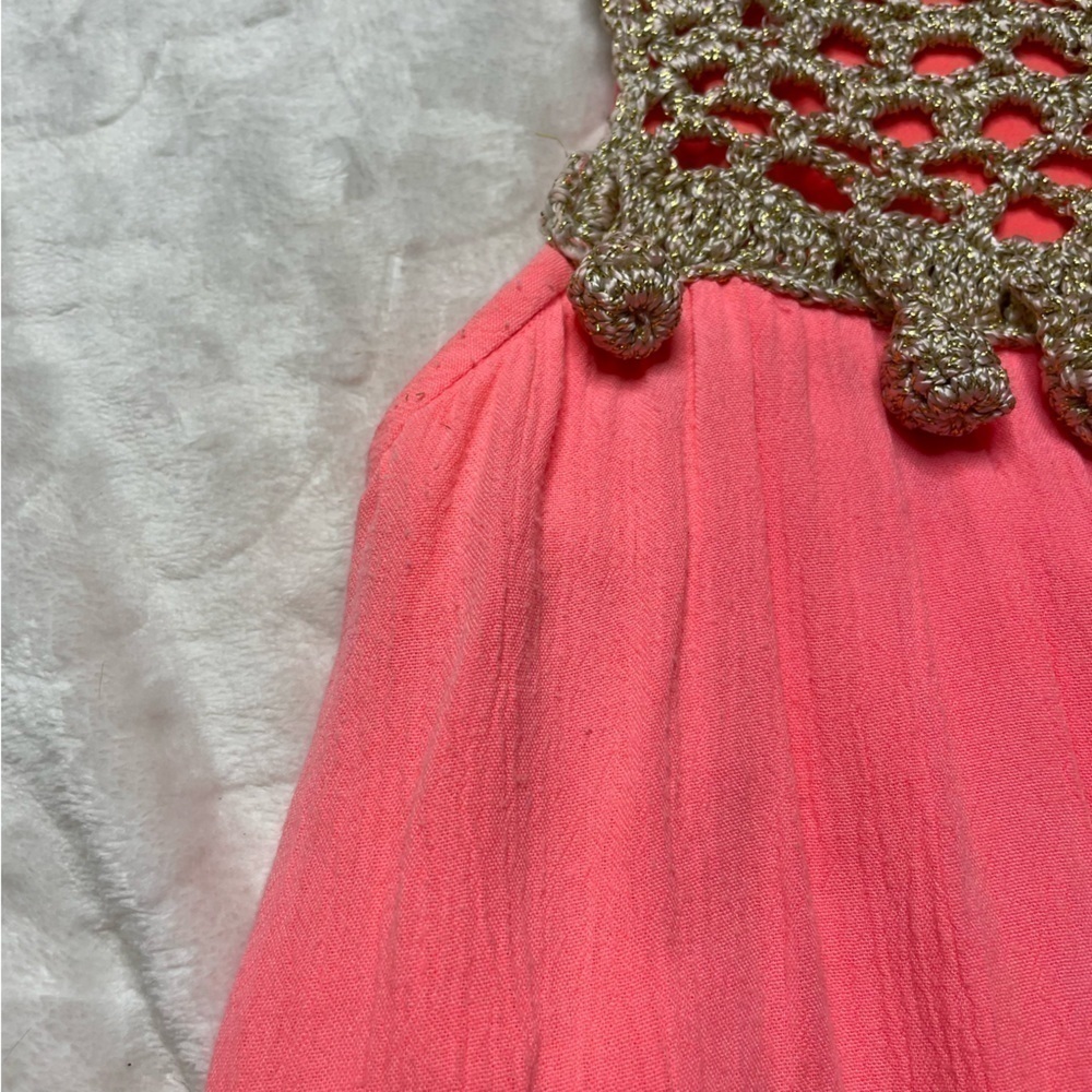 Lilly Pulitzer Rachelle Coral Gold Racerback Pom Pom Swing Dress Size Small - Picture 8 of 15